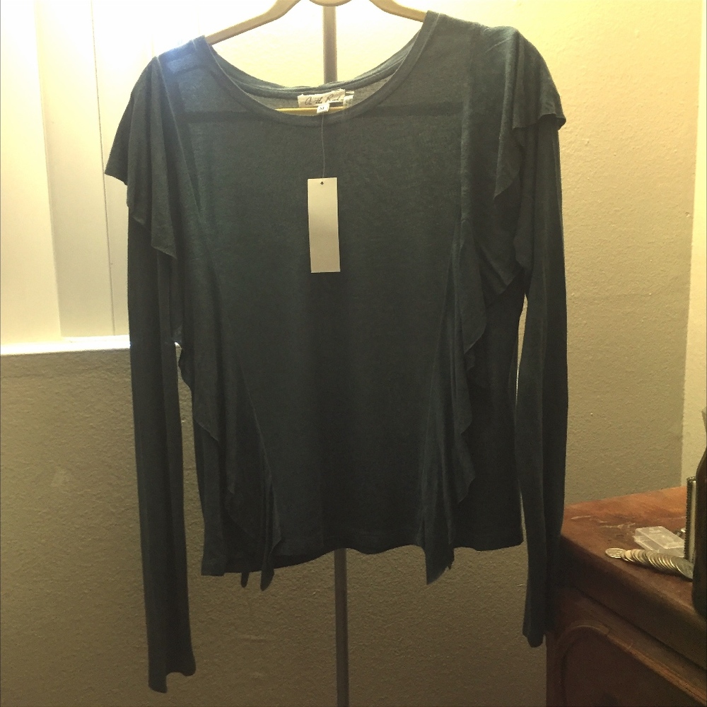 NWT Medium YFB on the road top dark green ruffles